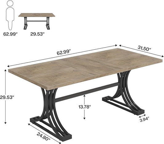 Tribesigns 63-Inch Rectangular Dining Table for 4 to 6, Modern Kitchen Tables with Stylish Metal Trestle Legs, Large Dinner Table for Dining Room, Only Table (Grey+Black)