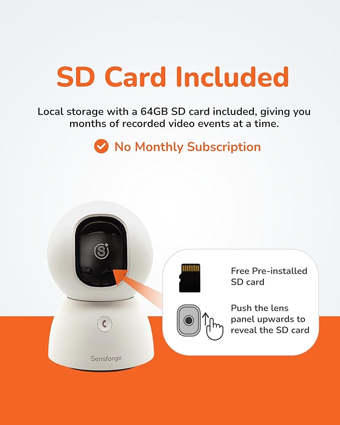 Sensforge 2.5K Indoor Pan-Tilt Dome Security Camera, 360° Coverage, AI Human & Pet Detection, Two-Way Talk, Dual-Band Wi-Fi (2.4G/5G), 64GB SD Card, Free Basic Plan, Optional Subscription (2, White)