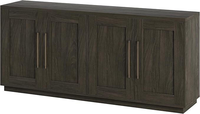 Henn&Hart 68" Sideboard Buffet Cabinet, Modern Credenza with 4 Panel Doors, Adjustable Shelves, and Cable Management Cut-Outs for Dining Room, Kitchen, Living Room or Entryway, Warm Brown