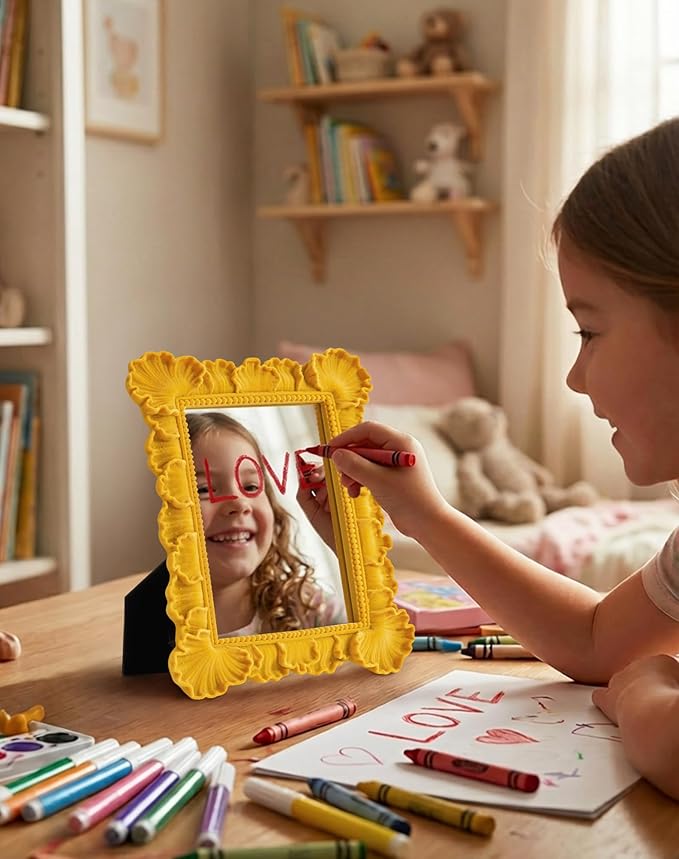 Leaf-Themed Framed Decorative Mirror for Makeup Dresser Table Gallery Wall Art, 9.8x7.7 Funky Wall Mirrors for Fall Autumn Winter Thanksgiving Christmas Holiday Accent (Yellow-Orange)