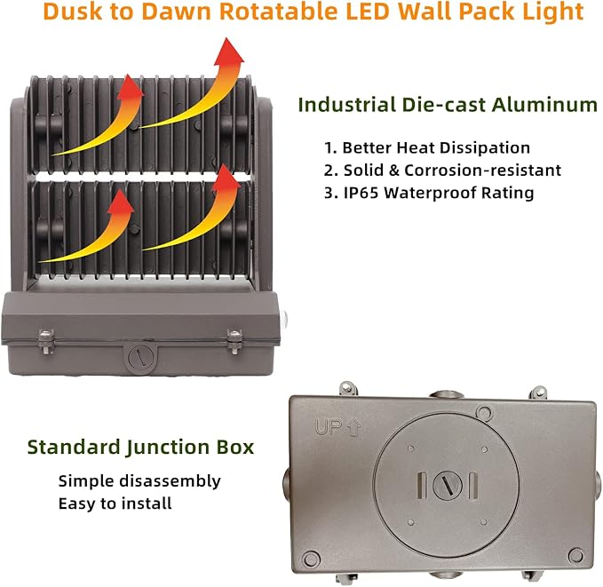 Rotatable LED Wall Pack Light with Dusk to Dawn Photocell, 100W 14000LM 600-800W HPS/HID Equiv., 5000K Daylight ETL Commercial Outdoor Security Lighting for Warehouse, Entrance, Parking, Garage