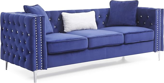 Glory Furniture Paige Sofa, Blue. Living Room Furniture, 30" H x 86" W x 34" D