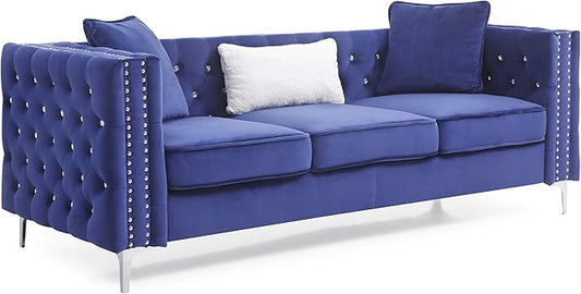 Glory Furniture Paige Sofa, Blue. Living Room Furniture, 30" H x 86" W x 34" D