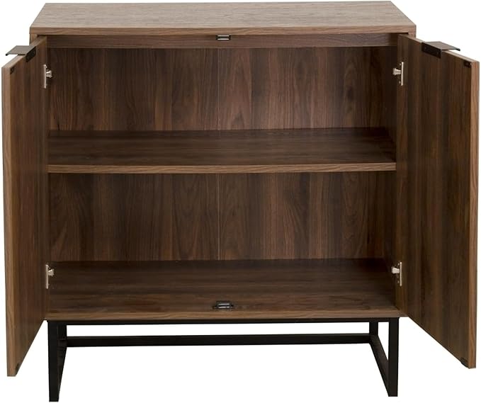 Nathan James Enloe Modern Sideboard Buffet Storage Accent Cabinet TV Stand with Doors in Rustic Walnut Finish and Black Matte Metal Base for Hallway, Kitchen or Living Room, Walnut/Black, Set of 4
