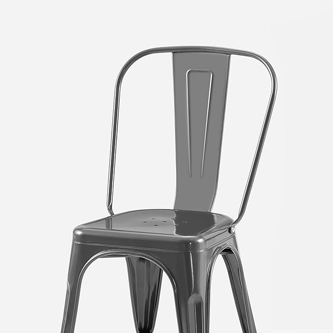 AC Pacific 18 Inch Seat Height Industrial Metal Dining Chairs, Stackable Kitchen or Bar Seat, Durable Modern Design, Versatile Accent Furniture, Set of 4, Grey