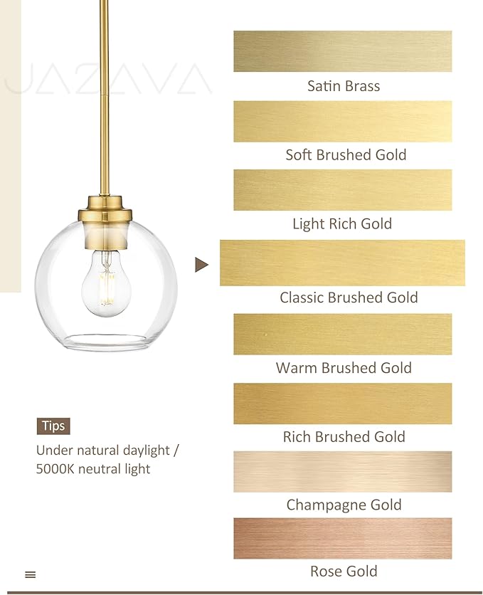 Modern Polished Gold Pendant Light, 7Inch Mid Cenrury Globe Hanging Light Fixture with Clear Glass for Kitchen Island Dining Room Bedroom Hallway Foyer (1 Pack), PL101BG