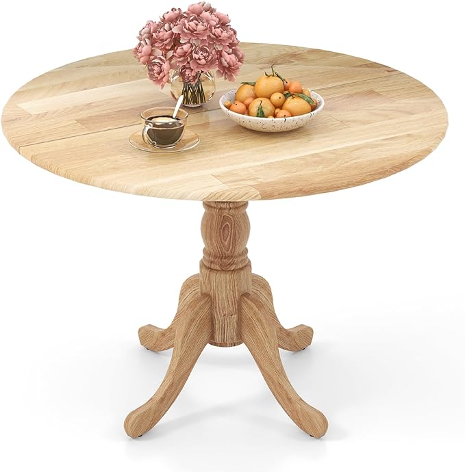 Giantex 39-Inches Round Dining Table for 4 with Legs, 220 Lbs Capacity, Rubber Wood Kitchen Table for Dinette, Dining Room, Living Room, Restaurant, Dinner (Natural)