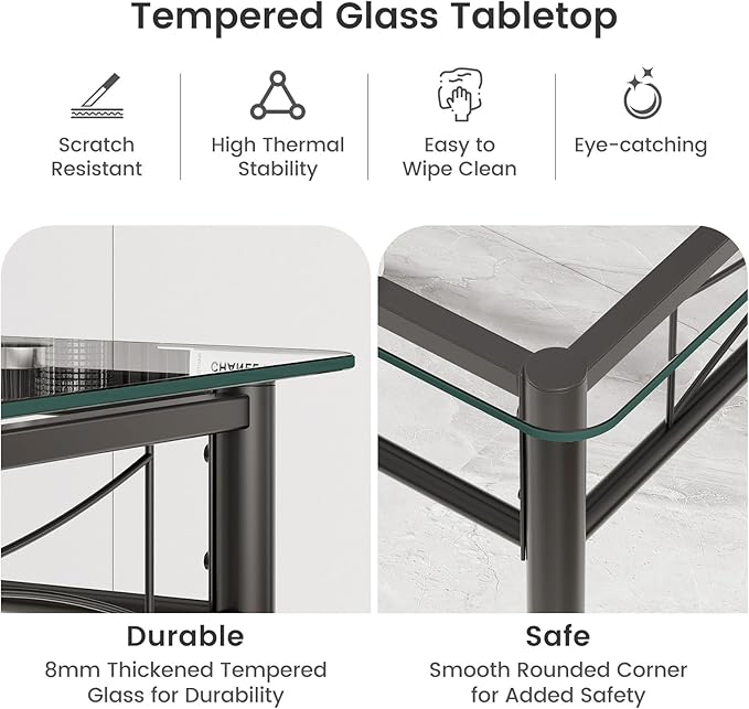 NAFORT 5-Piece Dining Table Set for 4, Modern 3/8'' Tempered Glass Kitchen Room Table with 4 Upholstered Dining Chairs, Space-Saving Dinette Tables with Metal Frame for Apartment, Office