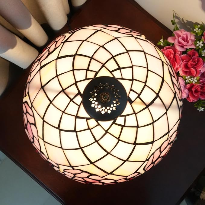 Tiffany Lamp Stained Glass lamp 12x12x18 Inches Bedside Table Lamp for Living Room Bedroom Dorm Kitchen Home Decor Festival Birthday Gift,Cherry Blossom