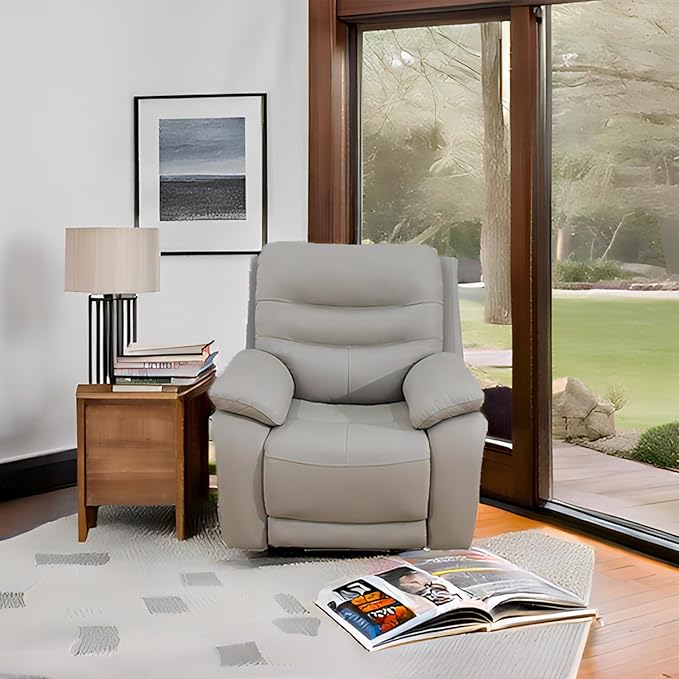 Power Reclining Loveseat with 2 Chairs, Genuine Leather Recliner Couch Set, Light Grey Leather Recliners Set, 3 Pieces Living Room Furniture with Cup Holders/Storage/USB Port