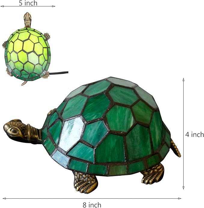 Tiffany Tortoise Lamp Small Stained Glass Turtle Desk Lamp 8X5X4 Inch Animal Antique Accent Table Light (Green Turtle)