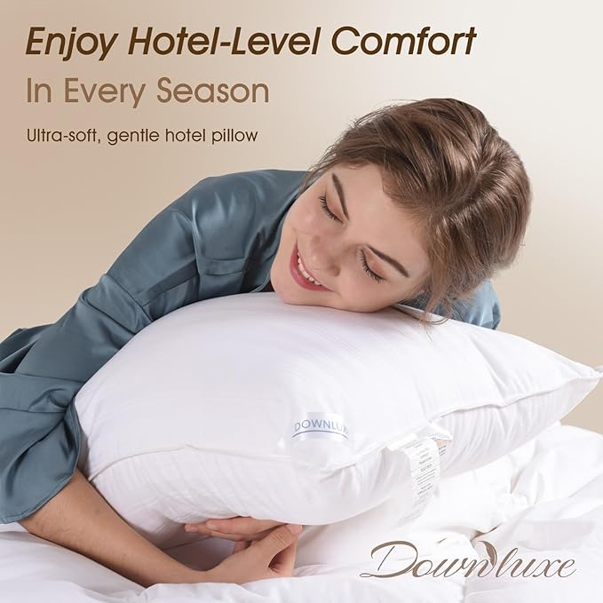 downluxe Queen Size Pillows Set of 4 – Premium Down Alternative Bed Pillows for Back, Side & Stomach Sleepers, White