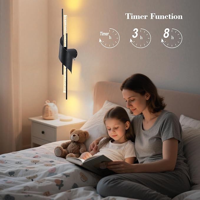 camuucci Battery Operated Black Wall Sconces Set of Two,Modern Wireless Wall Lights,LED Rechargeable 12000mAh Not Hardwired Remote Control Dimmable Wall Lamp Fixtures for Bedroom (Black, 25 Inches)