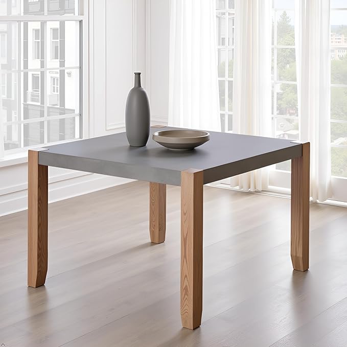 Alaterre Furniture Newport Kitchen Table Collection – 48” x 30” Dining Table for 4 with Faux Concrete Gray Top & Solid Wood Legs – Rustic Industrial Modern Farmhouse Dining Room Table