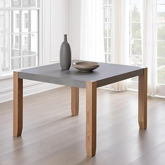Alaterre Furniture Newport Kitchen Table Collection – 48” x 30” Dining Table for 4 with Faux Concrete Gray Top & Solid Wood Legs – Rustic Industrial Modern Farmhouse Dining Room Table
