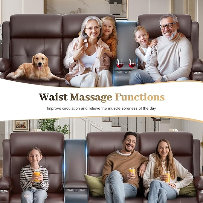 Recliner Sofa, Massage Reclining Sofa 3 Seater Sets Heavy Weight Capacity, RV Loveseat Couch Clearance with Console, USB, Type C Port, Storage, Cup Holders, Wall Hugger Chair for Living Room