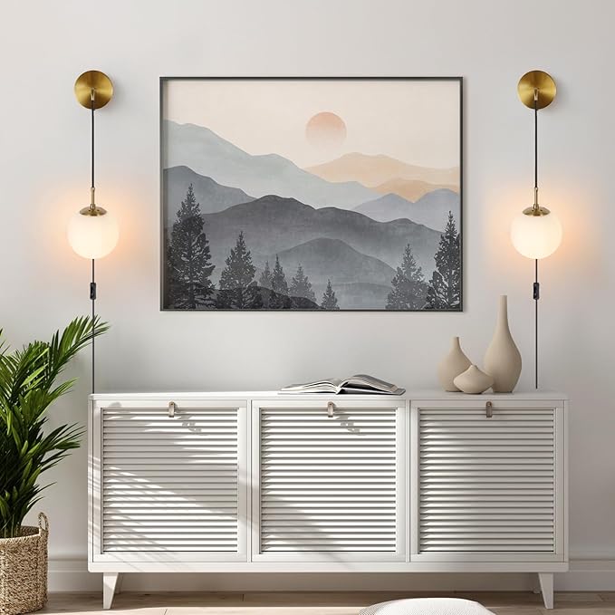 Wall Sconces Set of Two Plug in Wall Sconces Brushed Brass Gold Wall Lamp with Cord Wall Sconce Plug in with Globe White Glass Shade Sconces Set of 2 Wall Light Sconce