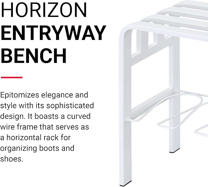 Proman Products - Horizontal Steel Shoe Bench, Shoe Organizer for Entryway, Shoe Storage Bench (White)