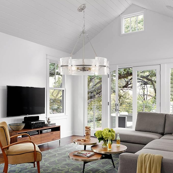 22" Modern Chandelier, Brushed Nickel Glass Chandelier, Large Round Chandelier for Dining Room, Foyer, Bedroom, Hallway, Entryway