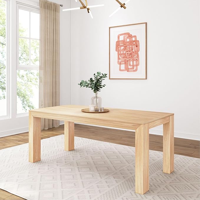 Plank+Beam 72 Inch Modern Solid Wood Dining Table - Solid Pine, Wirebrush Finish, Seats 6, Non-Toxic Finish, Easy Assembly, for Kitchen or Office, Blonde Wirebrush