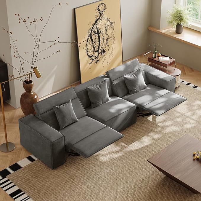 115'' Minimalist Power Recliner Sofa for Living Room,Performance Fabric Sofa with Pillows, Modern Large Seat with Recliners, Pet Friendly, Free Combination for Home