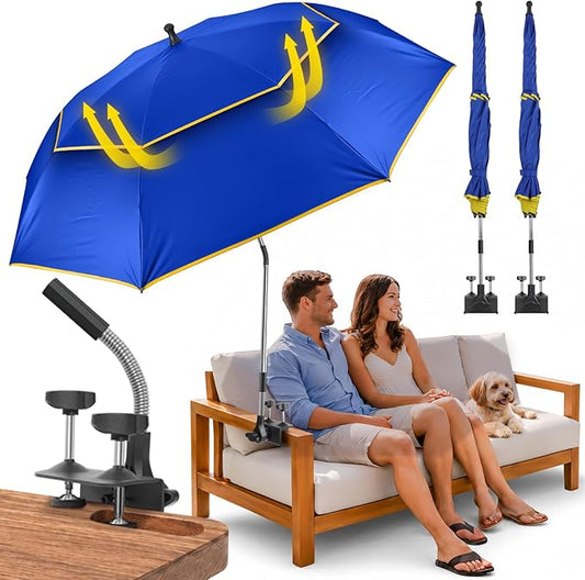 Chair Umbrella with Clamp,2PACK 53 inches Double Canopy Beach Chair Umbrella with Universal Clamp,50+ UV Protection,360° Swivel,Folding Clip on Sun Umbrellas for Table,Camping,Bench Chairs,Golf Cart