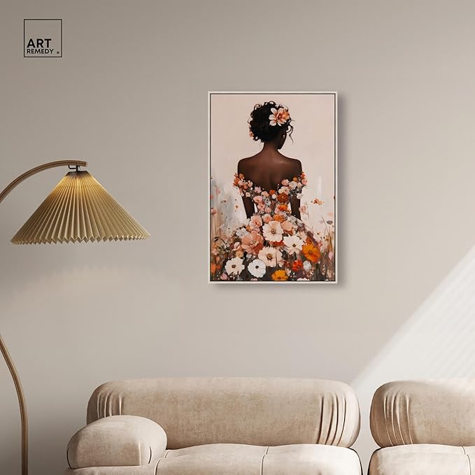 Autumn Bloom Dress Canvas Print Fashion Wall Decor by Art Remedy, Silver Frame, 20 x 30