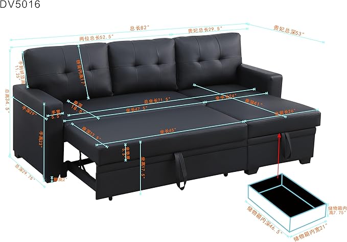 Ball & Cast L-Shape Reversible Sectional Sleeper Sofa Bed 4 in 1 Pull Out Couch with Storage Chaise & Removable Back Cushions,Convertible Sleeper Corner Couch Pull-Out Sofa Bed for Living Room,Office
