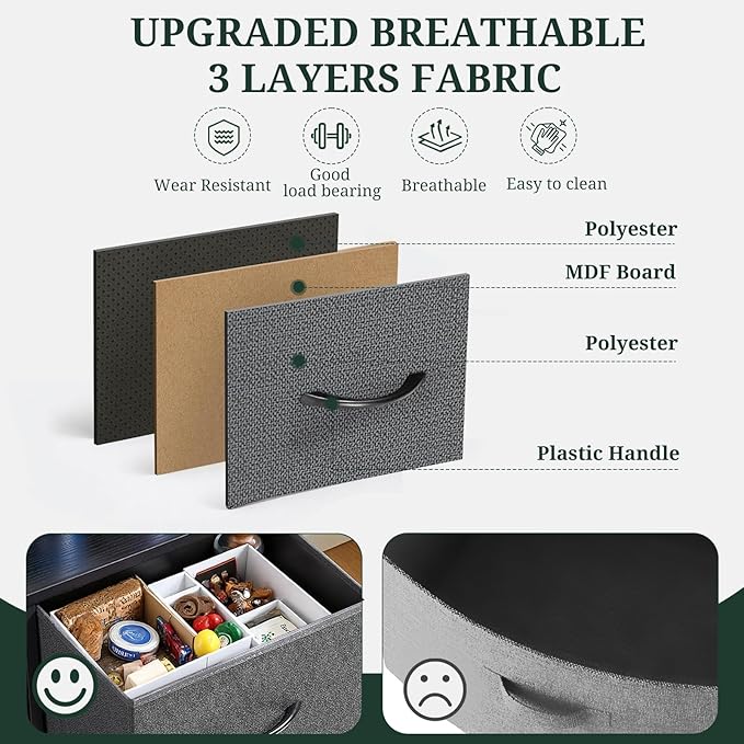6-Drawer Dresser for Bedroom, Anti-Tip Wide Storage Organizer Chest of Drawers with Wooden Top and Metal Frame Fabric Bins for Closet, Living Room, Hallway, Entryway, Gray