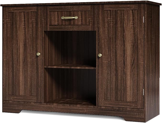 Gizoon Kitchen Sideboard Buffet Cabinet with Storage Coffee Bar Cabinet with Drawer, Kitchen Pantry Storage with Door and Shelves for Bathroom and Living Room, Dark Brown