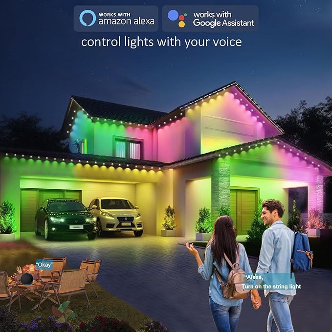 Permanent Outdoor Christmas Lights for House,100ft Smart RGB+IC Color Eave Lights,Tunable Warm to Cool White 60lm for Daily Lighting,IP67 Waterproof, Alexa Google APP Remote Control
