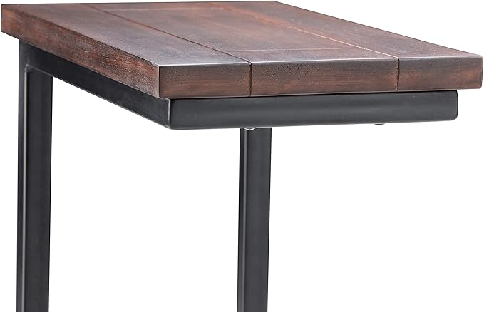 SIMPLIHOME Skyler C-Side Table - 18" Wide x 24" High Solid Mango Wood and Metal Slide-Under Table in Dark Cognac Brown, Industrial Accent Table or End Table for Living Room with Open Frame, Assembled