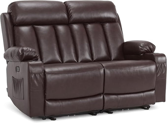 MCombo Zero Gravity Loveseat Recliner with Heat and Massage, Power Reclining Sofa for Living Room, Faux Leather 6075 (Dark Brown, Loveseat Recliner)
