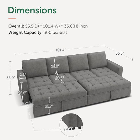 HONBAY Modular Sectional Sleeper Sofa with Pull Out Couch Bed, Convertible Sectional Couches for Living Room,Warm Grey