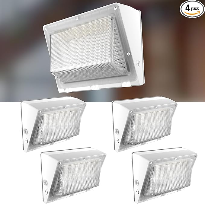 Lightdot 4Pack 250W LED Wall Pack Lights, 100-277v Dusk to Dawn with Photocell | 37500Lm(150Lm/W) 5000K IP65 Outdoor Exterior Lighting Fixture, Energy Saving|5-Yrs Warranty, ETL White(Height:20-40ft)