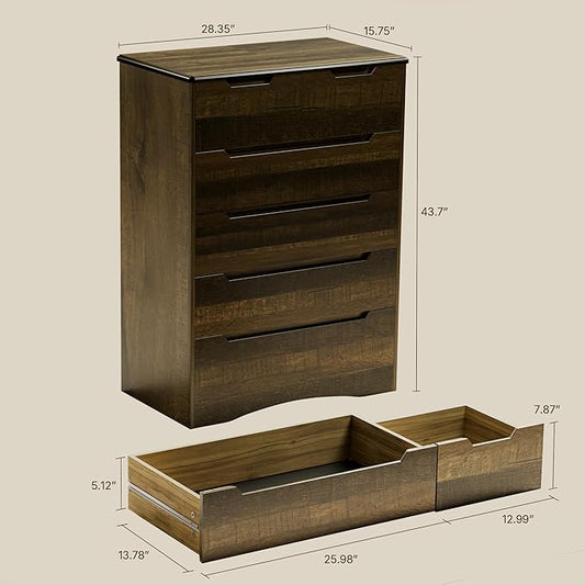 Gizoon 6 Drawer Dresser, Chest of Drawers with Large Storage, Dark Brown Dressers for Bedroom, Tall Dresser and Organizer with Anti-Tripping, Wooden Cabinet for Office, Living Room, Entryway