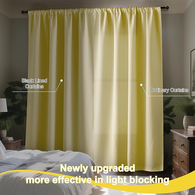 NICETOWN 100% Blackout Curtains for Patio Sliding Glass Door, Paler Yellow W52 x L84 Set of 2 Light Blocking & Soundproof Drapes,Rod Pocket Black Lined Window Treatment Panels