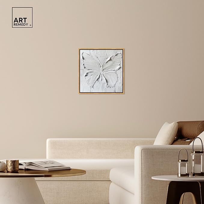 Art Remedy White Butterfly Canvas Elegant White Gold Wall Art, Gold Frame, 24" x 24"