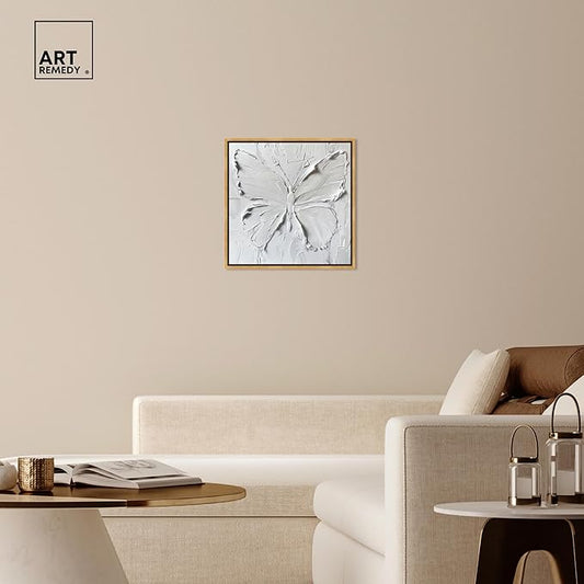 Art Remedy White Butterfly Canvas Elegant White Gold Wall Art, Gold Frame, 24" x 24"