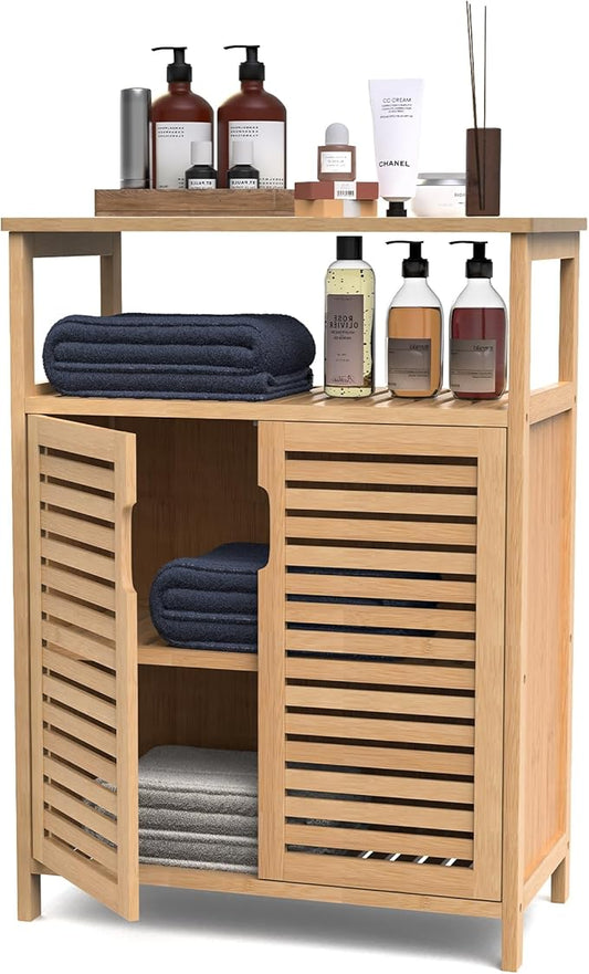 Bathroom Storage Cabinet, Freestanding Floor Cabinet with 2 Doors and Top Shelf for Kitchen, Entryway, Living Room