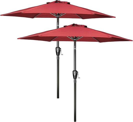Simple Deluxe 2Pack 7.5ft Patio Umbrella Outdoor Table Market Yard Umbrella with Push Button Tilt/Crank, 6 Sturdy Ribs for Garden, Deck, Backyard, Pool, Red