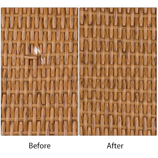 Feyart 7mm 80m/262ft Light Wood Grain PE Rattan Strip for Outdoor Rattan Furniture Repair, Plastic Wicker for Patio Furniture Restore