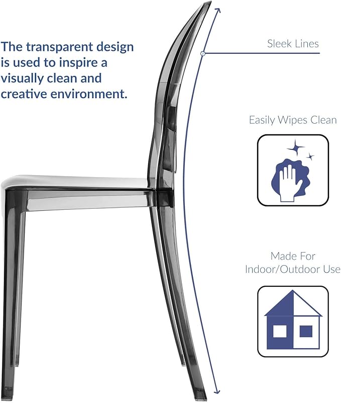 Modway Casper Modern Acrylic Stacking Kitchen and Dining Room Chair in Smoke - Fully Assembled