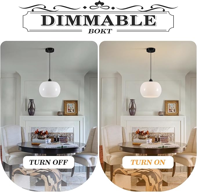 BOKT Modern Large Globe Pendant Light Black White Dome Glass Pendant Lighting Mid Century Farmhouse Kitchen Island Hanging Light Fixture Dining Room Ceiling Hanging Lamp