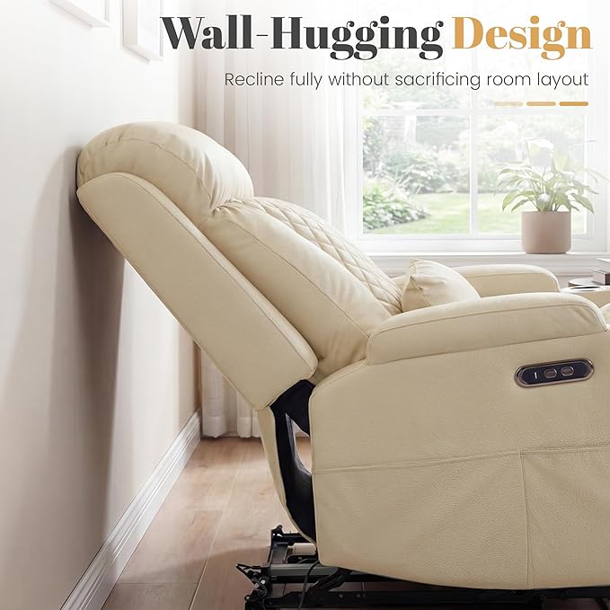 2-Piece Power Reclining Sofa Set, 3-Seater Sofa with Drop-Down Console & 2-Seater Loveseat, Zero Wall Hugger Electric Recliner Couch with Adjustable Headrest, AC Outlets (Beige, Loveseat)