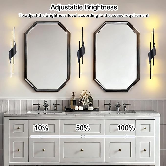 camuucci Battery Operated Black Wall Sconces Set of Two,Modern Wireless Wall Lights,LED Rechargeable 12000mAh Not Hardwired Remote Control Dimmable Wall Lamp Fixtures for Bedroom (Black, 25 Inches)