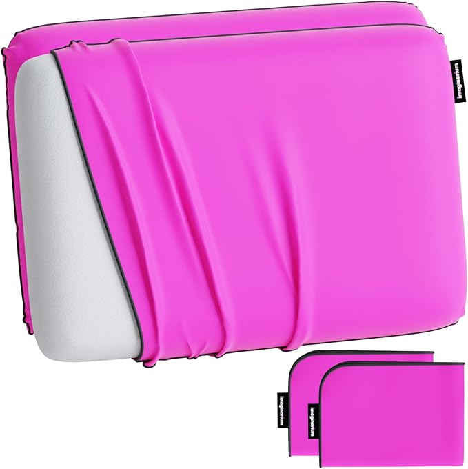 Imaginarium 2 Pack Memory Foam Pillows for Bed – 16" x 24" Standard – Fun Decorative Colorful Pillow for Sleeping – Back, Stomach & Side Sleepers – Includes 2 Extra Cooling Covers (Party Pink)