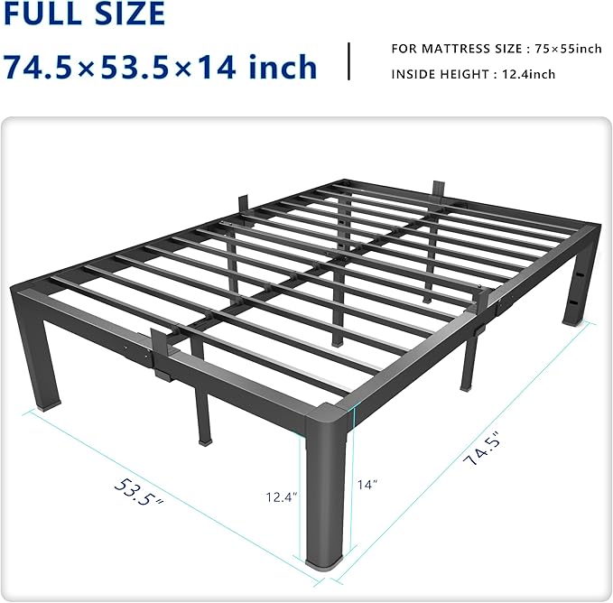14 Inch Full Metal Platform Bed Frame with Round Corner and Mattress Retainers, 3500lbs Heavy Duty Steel Slats Support, No Box Spring Needed, Easy Assembly, Noise Free