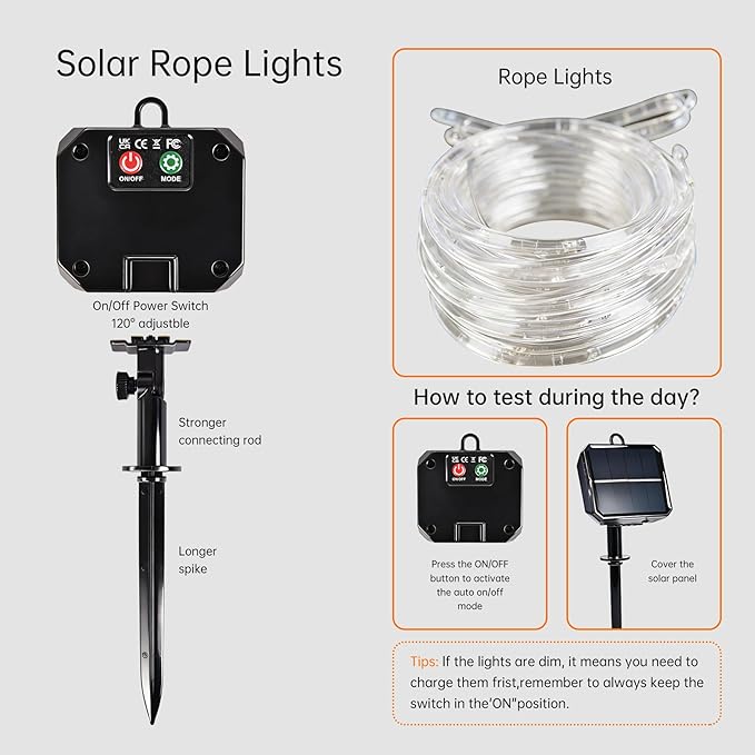 Solar Roep Lights for outside, 66ft 200 LED Solar string Lights with 8 Modes, Waterproof Solar Outdoor Light for Patio Garden Party Tree Proch Pool Fence Outdoor Holiday Xmas Decor-Warm White