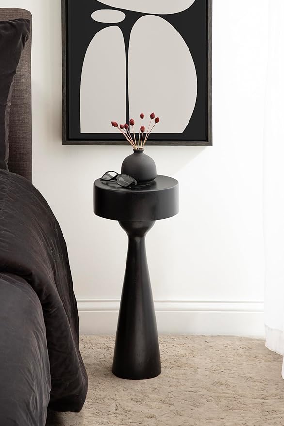 Kate and Laurel Solbrett Modern Sophisticated Round Drink Table; 10 x 10 x 22; Black; Contemporary Sculptural Bedroom Nightstand with Unique Pedestal Table Design for Use as Indoor Plant Stand